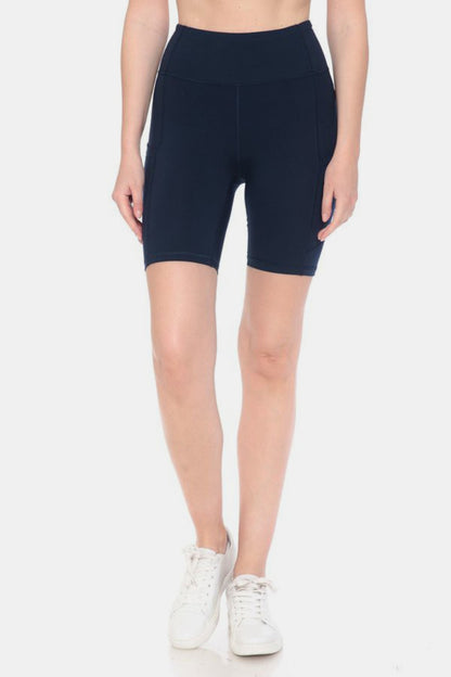 Leggings Depot full-size high waist active shorts in black, featuring a flattering high-rise waistband and a snug fit for workouts.