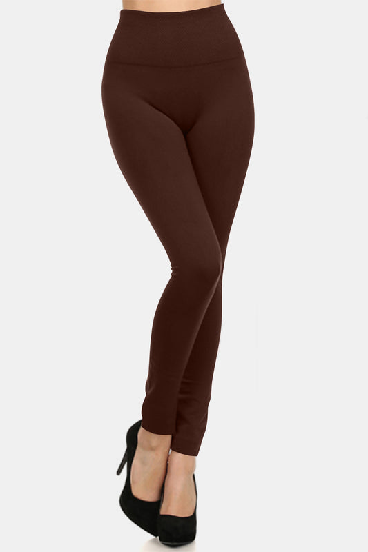 Leggings Yelete Full Size Seamless Fleece Lined marroni, a vita alta, con design aderente e finitura morbida, ideali per l'inverno.