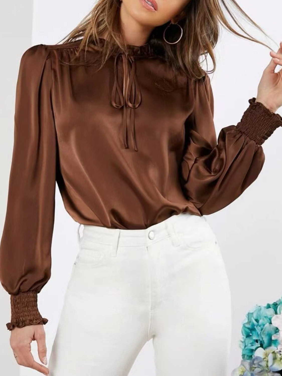 Frill Tied Lantern Sleeve Blouse