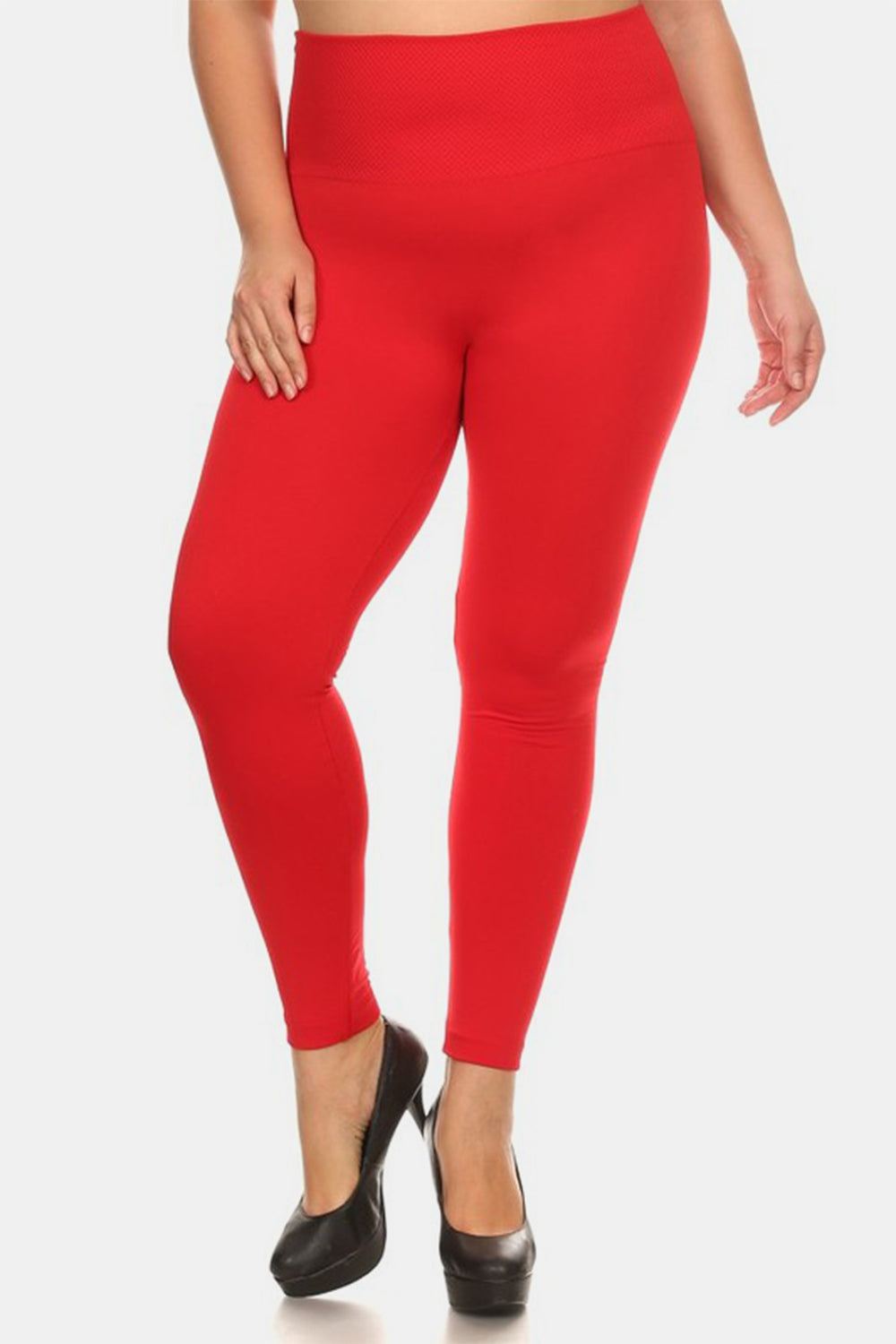 Leggings Yelete Full Size Seamless High Waist Fleece rossi, taglia comoda, con vita alta e tessuto caldo per tutte le taglie.