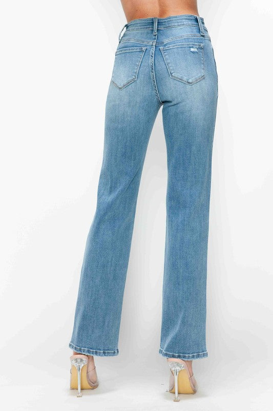 bytos Full Size Distressed High Rise Straight Jeans