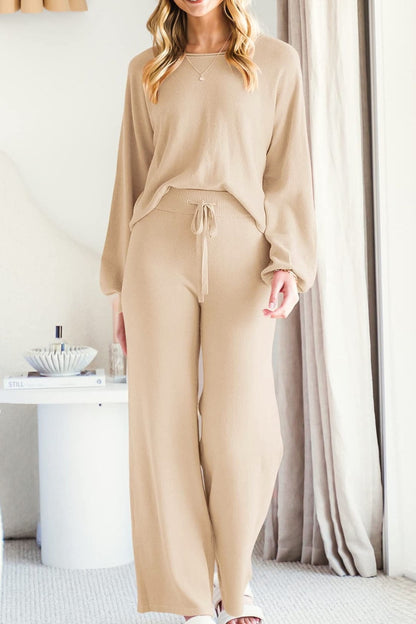 Round Neck Long Sleeve Top and Pants Set