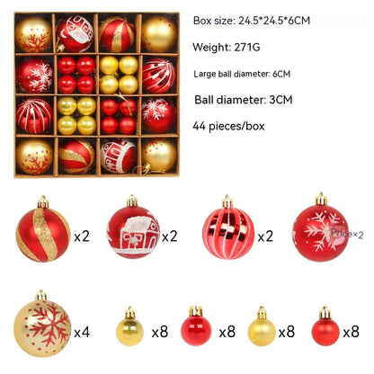 Set di palline di Natale rosse e dorate con dettagli glitterati, 44 pezzi in scatola da 24,5x24,5x6 cm, peso 271g.