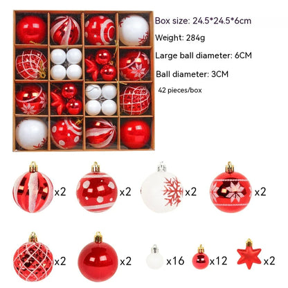 Set di palline di Natale rosse con dettagli glitterati e stelle, 42 pezzi in scatola da 24,5x24,5x6 cm, peso 284g.